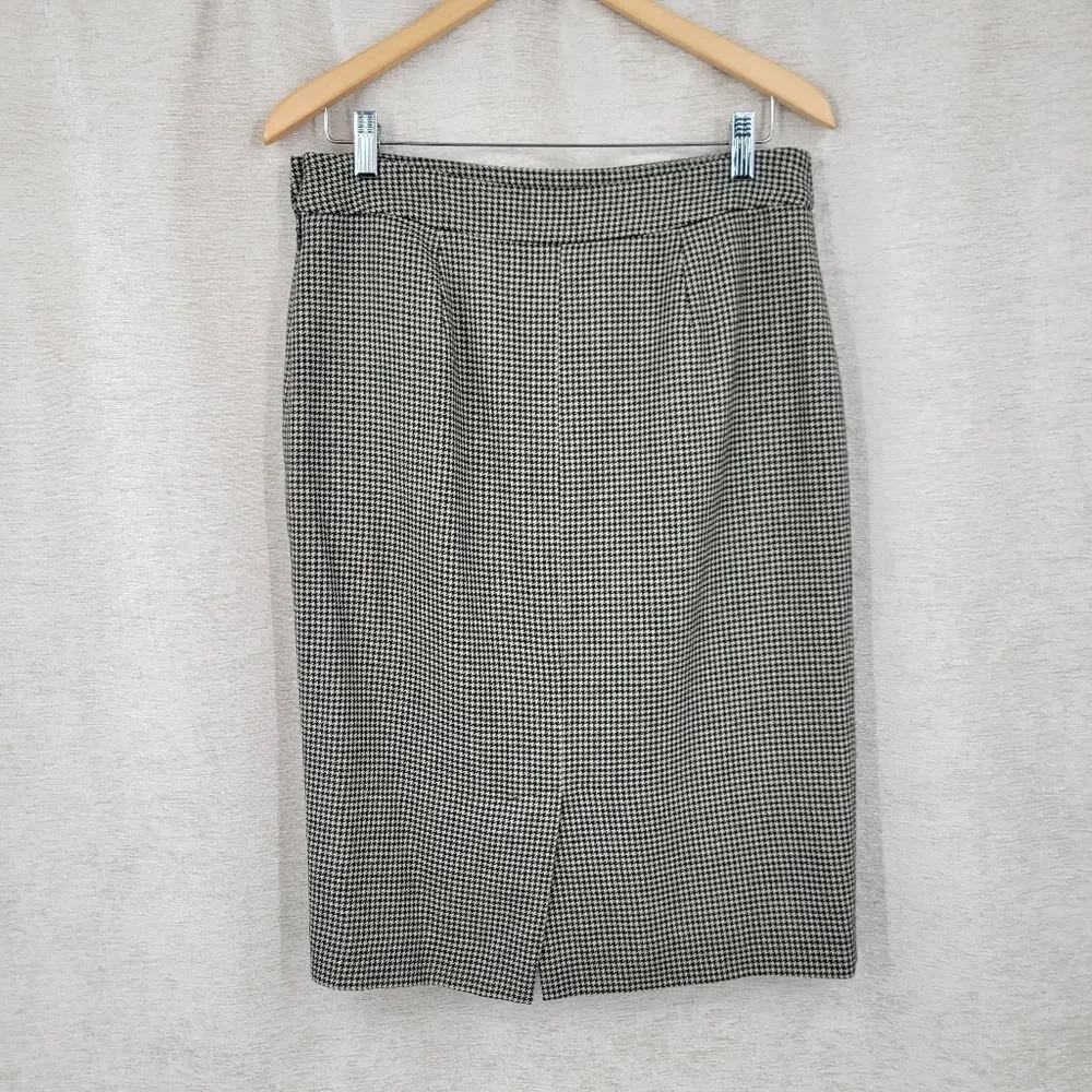 Lauren Ralph Lauren Wool Black and Cream Houndstooth Pencil Skirt Y2K Vintage